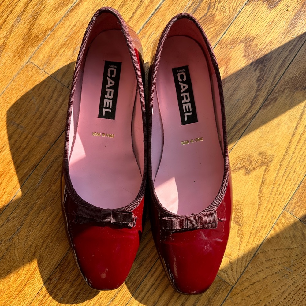 Carel red patent leather bow ballet flats